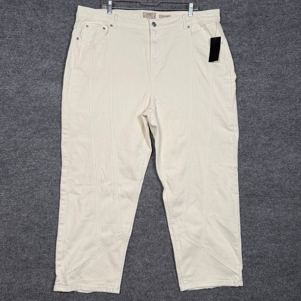 LOGO by Lori Goldstein Plus Size 20W Tall Jeans Cream Seamed Cropped Pockets